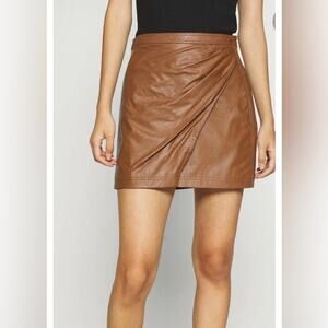 NWT - Free People - Elegant Faux Leather Brown Wrap Skirt